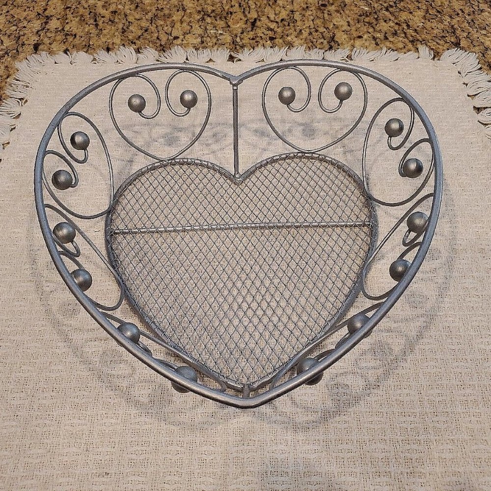 HEART Shaped 9" inch Silver Metal Bread Roll Biscuit BASKET